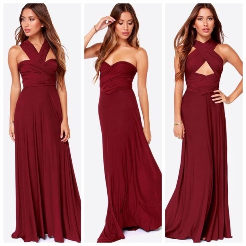 Lulus Tricks of the Trade Burgundy Maxi Dress NEW